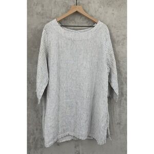 BECASA Dress Womens Large White Black Striped Linen Resort Beach Vacation